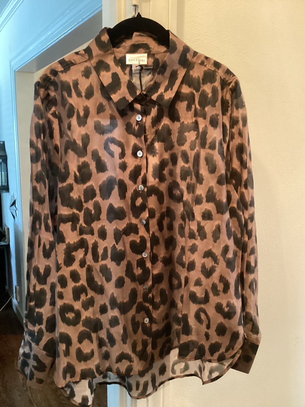 Leopard Print Sheer Blouse (L)